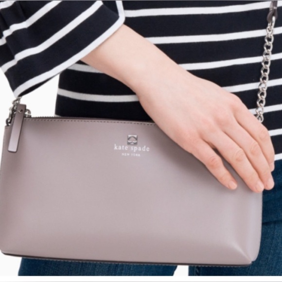 Kate Spade Weller Street Crossbody Bag in Taupe Leather Silver Chain Strap - Picture 1 of 12